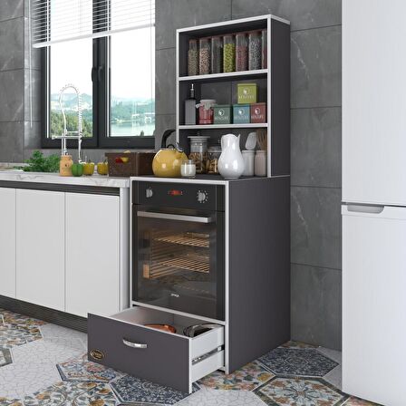 Kenzlife ankastre fırın dolabı aybirgen gri 165*60*56 mutfak çekmeceli