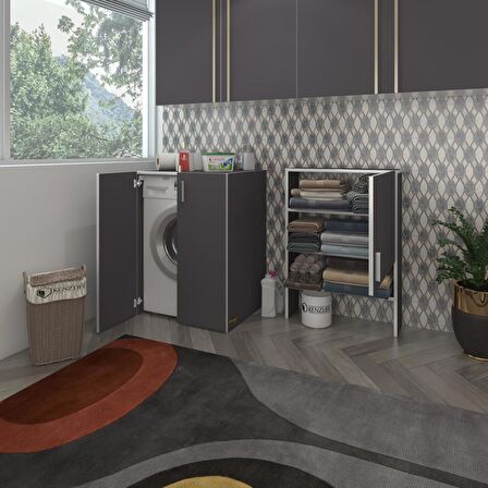 Kenzlife çamaşır makinesi dolabı kasparov gri 180*066*55-20 banyo kapaklı arkalıksız