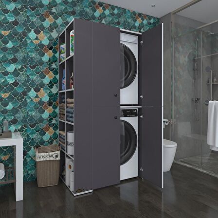 Kenzlife çamaşır-kurutma makinesi dolabı kapaklı fedyenka sol gri 180*090*60 banyo arkalıksız