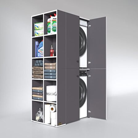 Kenzlife çamaşır-kurutma makinesi dolabı kapaklı fedyenka sol gri 180*090*60 banyo arkalıksız