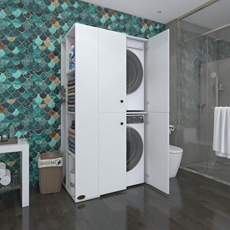 Kenzlife çamaşır-kurutma makinesi dolabı kapaklı foka sol byz 180*090*60 banyo arkalıksız