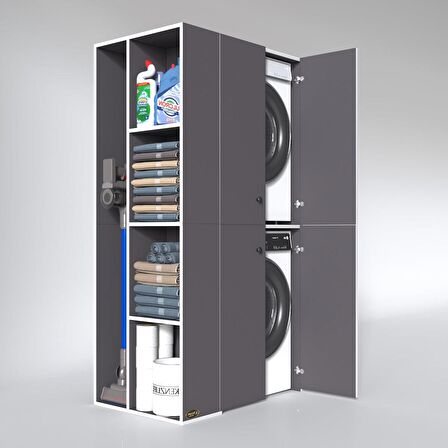 Kenzlife çamaşır-kurutma makinesi dolabı kapaklı foka sol gri 180*090*60 banyo arkalıksız