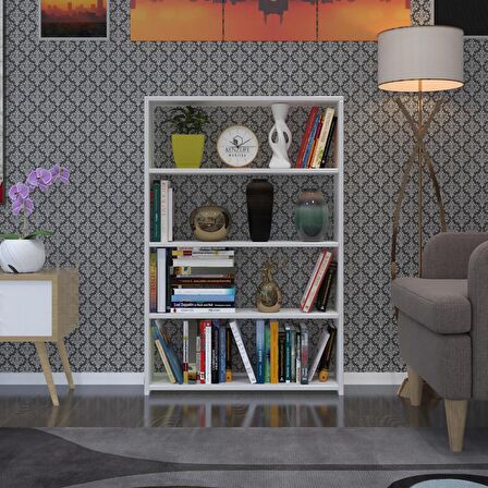 Kenzlife kitaplık süper ga 120*80*19 byz 4 katlı tek bölme ofis mutfak banyo dolabı arkalıksız