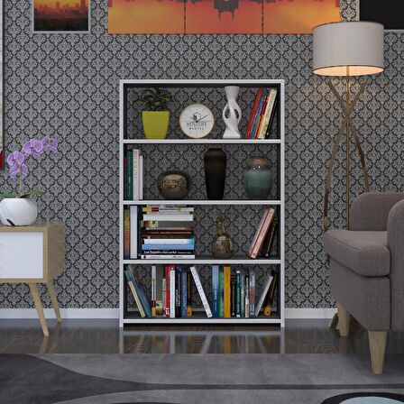 Kenzlife kitaplık süper ga 120*80*19 gri 4 katlı tek bölme ofis mutfak banyo dolabı arkalıksız