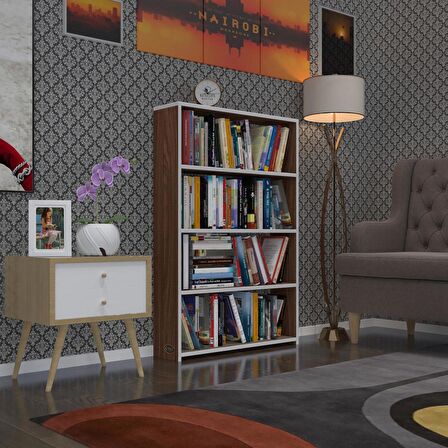 Kenzlife kitaplık süper ga 120*80*19 cvz 4 katlı tek bölme ofis mutfak banyo dolabı arkalıksız