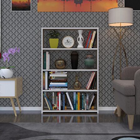 Kenzlife kitaplık süper ga 120*80*19 crd 4 katlı tek bölme ofis mutfak banyo dolabı arkalıksız
