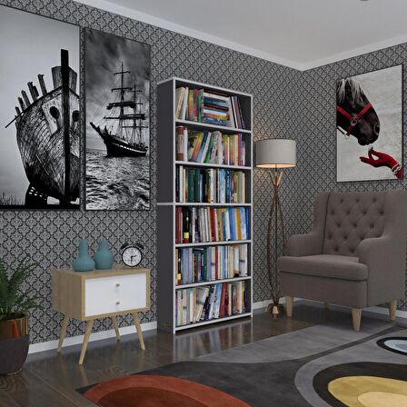 Kenzlife kitaplık süper ga 180*80*19 gri 6 katlı tek bölme çift bölme opsiyonlu ofis mutfak banyo dolabı arkalıksız