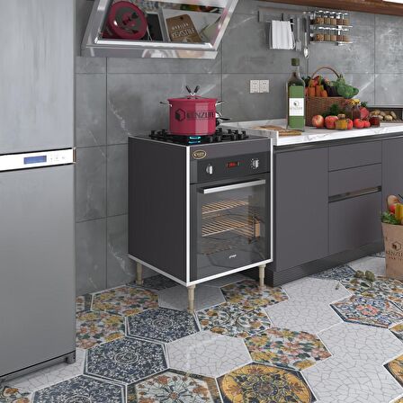 Kenzlife ankastre modülü kabini lev yaşin gri 89-81*60*56 fırın ocak dolabı ayarlı ayaklı 
