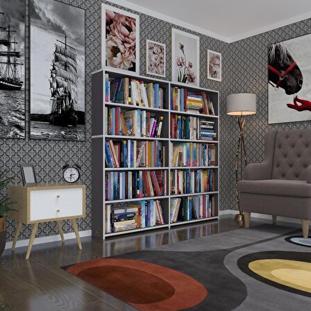 Kenzlife kitaplık süper ga 150*160*19 gri 5 katlı 2 bölme çift bölme opsiyonlu ofis mutfak banyo dolabı arkalıksız
