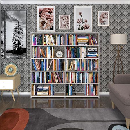 Kenzlife kitaplık süper ga 150*160*19 crd 5 katlı 2 bölme çift bölme opsiyonlu ofis mutfak banyo dolabı arkalıksız