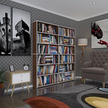 Kenzlife kitaplık süper ga 180*160*19 cvz 6 katlı 2 bölme çift bölme opsiyonlu ofis mutfak banyo dolabı arkalıksız
