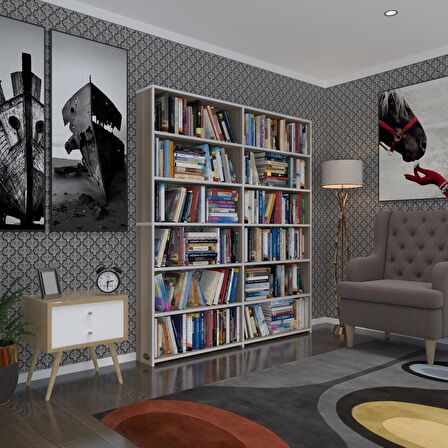 Kenzlife kitaplık süper ga 180*160*19 crd 6 katlı 2 bölme çift bölme opsiyonlu ofis mutfak banyo dolabı arkalıksız
