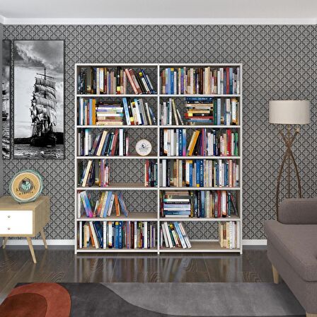 Kenzlife kitaplık süper ga 180*160*19 crd 6 katlı 2 bölme çift bölme opsiyonlu ofis mutfak banyo dolabı arkalıksız