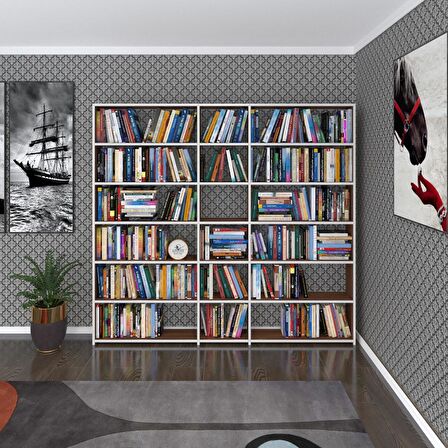 Kenzlife kitaplık süper ga 180*200*19 cvz 6 katlı 3 bölme çift bölme opsiyonlu ofis mutfak banyo dolabı arkalıksız