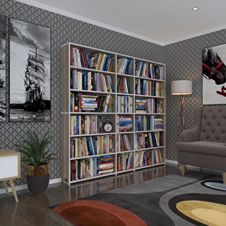 Kenzlife kitaplık süper ga 180*200*19 crd 6 katlı 3 bölme çift bölme opsiyonlu ofis mutfak banyo dolabı arkalıksız