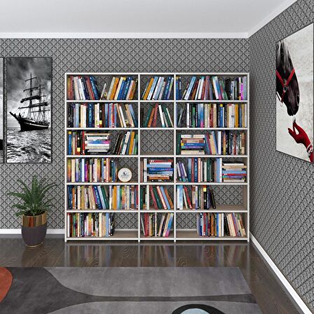 Kenzlife kitaplık süper ga 180*200*19 crd 6 katlı 3 bölme çift bölme opsiyonlu ofis mutfak banyo dolabı arkalıksız