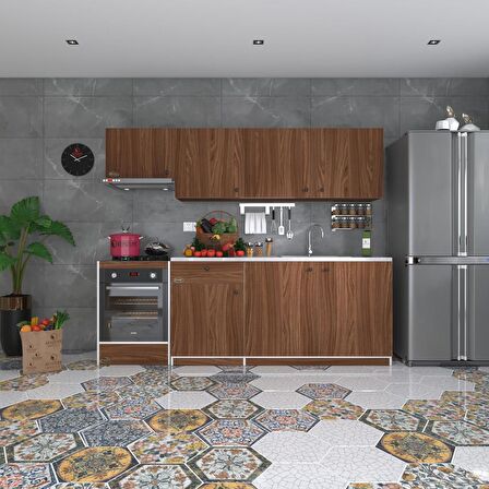 Kenzlife hazır mutfak seti nayakan cvz 240 cm genişlik üst tezgahsız ankastre fırın modüllü