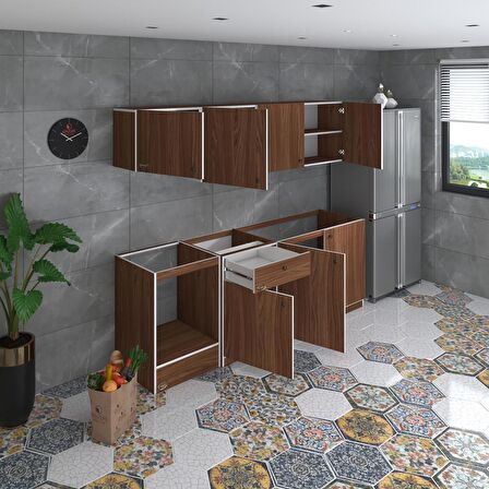 Kenzlife hazır mutfak seti nayakan cvz 240 cm genişlik üst tezgahsız ankastre fırın modüllü