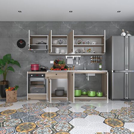 Kenzlife hazır mutfak seti nayakan crd 240 cm genişlik üst tezgahsız ankastre fırın modüllü