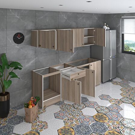 Kenzlife hazır mutfak seti nayakan crd 240 cm genişlik üst tezgahsız ankastre fırın modüllü