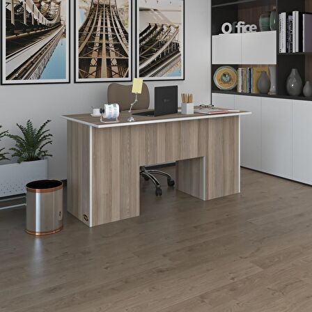 Kenzlife ofis masası masi oka crd 75*150*60 raflı dolap çiftli bilgisayar çalışma masası