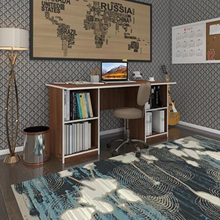 Kenzlife ofis masası masi oka cvz 75*170*60 raflı dolap çiftli bilgisayar çalışma masası