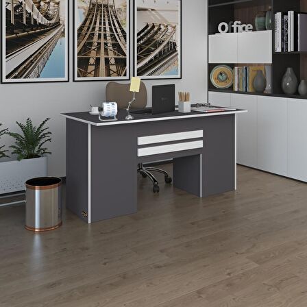 Kenzlife ofis masası pat morita gri 75*150*60 raflı dolap çiftli şeritli bilgisayar çalışma masası