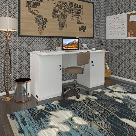 Kenzlife ofis masası pat morita byz 75*150*60 kilitli kapaklı dolap çiftli şeritli bilgisayar çalışma masası