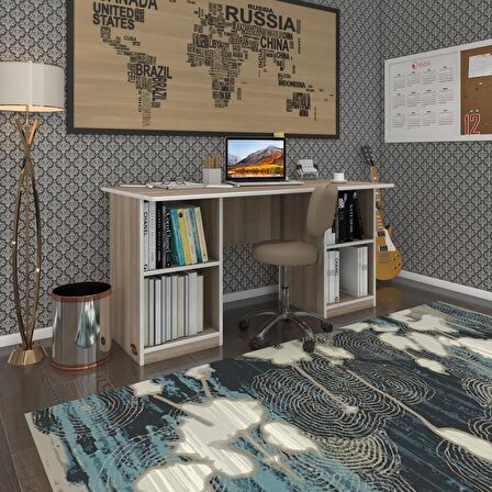 Kenzlife ofis masası kuma kengo crd 75*150*60 raflı dolap çiftli eşkenar bilgisayar çalışma masası
