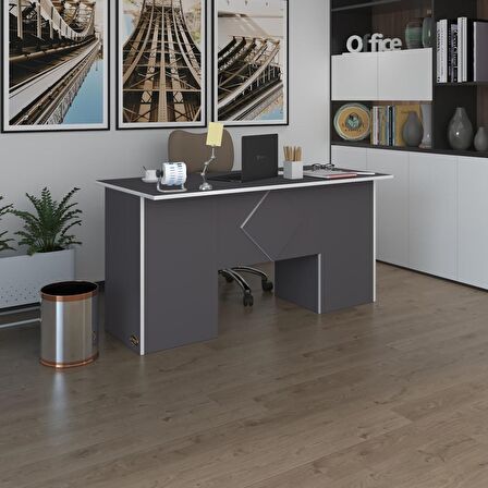 Kenzlife ofis masası kuma kengo gri 75*150*80 kilitli kapaklı dolap çiftli eşkenar bilgisayar çalışma masası