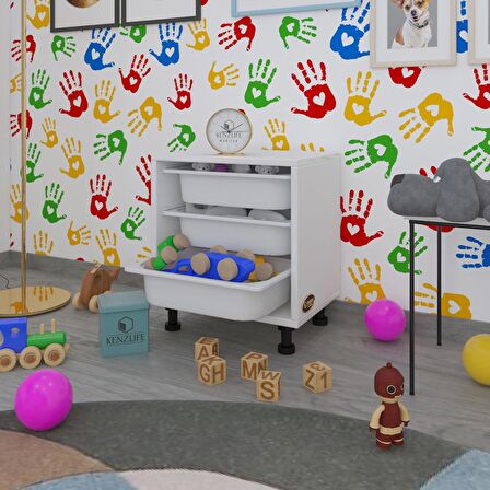 Kenzlife sepetli mutfak dolabı ruberu byz 050x45x30 banyo oyuncak çamaşır beyaz 3 lü sepet