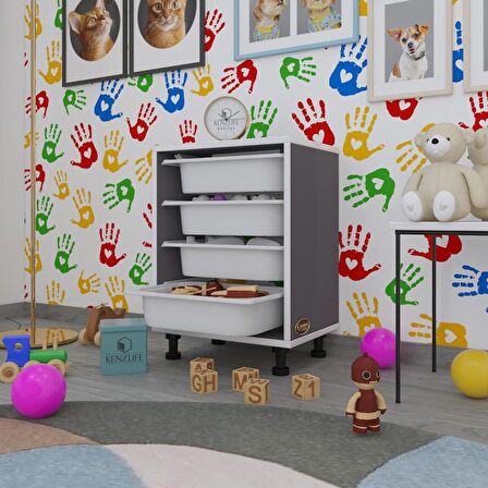 Kenzlife sepetli mutfak dolabı ruberu gri 062x45x30 banyo oyuncak çamaşır beyaz 4 lü sepet