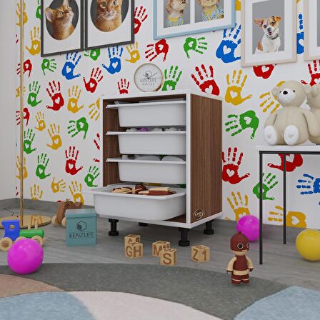 Kenzlife sepetli mutfak dolabı ruberu cvz 062x45x30 banyo oyuncak çamaşır beyaz 4 lü sepet