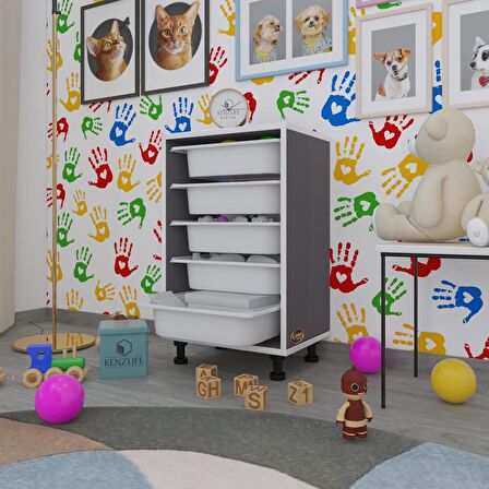 Kenzlife sepetli mutfak dolabı ruberu gri 074x45x30 banyo oyuncak çamaşır beyaz 5 li sepet