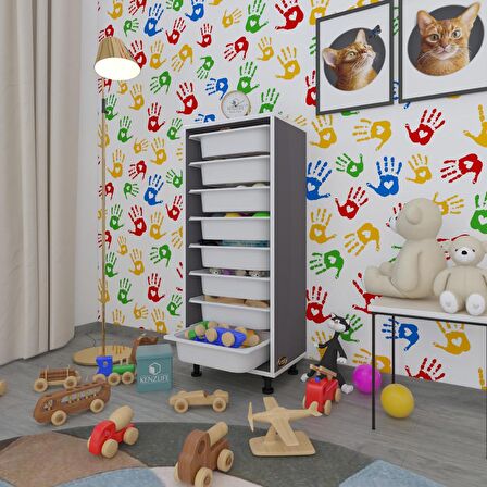 Kenzlife sepetli mutfak dolabı ruberu gri 110x45x30 banyo oyuncak çamaşır beyaz 8 li sepet