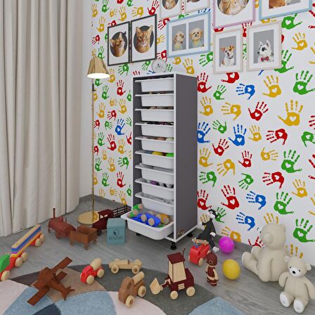 Kenzlife sepetli mutfak dolabı ruberu gri 134x45x30 banyo oyuncak çamaşır beyaz 10 lu sepet