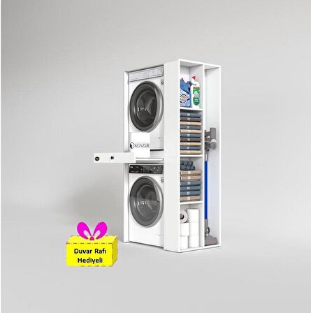 Kenzlife çamaşır-kurutma makinesi dolabı bacce sağ byz 187*090*60 çekmeceli + tekli duvar rafı hediye