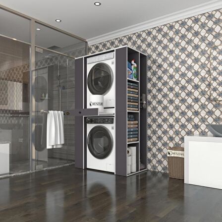 Kenzlife çamaşır-kurutma makinesi dolabı umare gri 187*110*60 çekmeceli raflı banyo