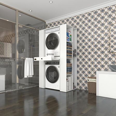 Kenzlife çamaşır-kurutma makinesi dolabı umare byz 187*110*60 çekmeceli raflı % 100 FULL MDF