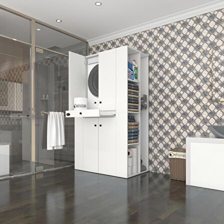 Kenzlife çamaşır-kurutma makinesi dolabı biruni byz 187*110*60 çekmeceli raflı % 100 FULL MDF