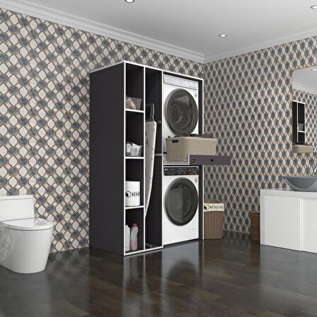 Kenzlife çamaşır-kurutma makinesi dolabı gutas sol gri 187*120*60 çekmeceli banyo