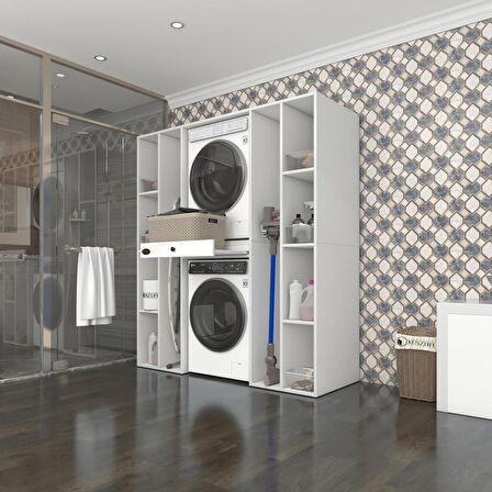 Kenzlife çamaşır-kurutma makinesi dolabı sadra byz 187*170*60 çekmeceli raflı banyo