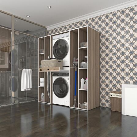 Kenzlife çamaşır-kurutma makinesi dolabı sadra crd 187*170*60 çekmeceli raflı banyo