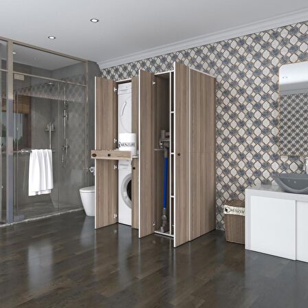 Kenzlife çamaşır-kurutma makinesi dolabı şahrur sağ crd 187*120*60 çekmeceli banyo