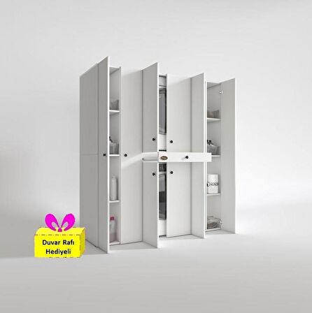 Kenzlife çamaşır-kurutma makinesi dolabı nazzam byz 187*170*60 çekmeceli raflı + tekli duvar rafı hediye
