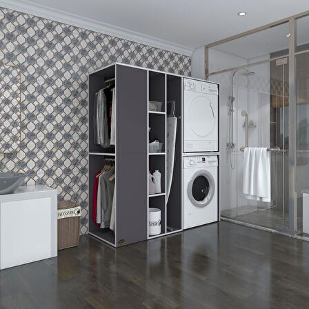 Kenzlife çamaşır-kurutma makinesi dolabı ve giysi dolabı kazvini sol gri 180*160*60  banyo