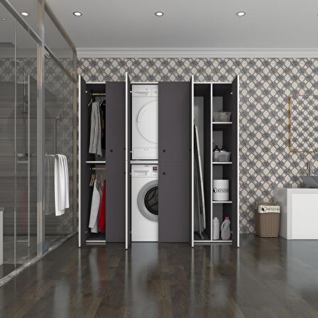 Kenzlife çamaşır-kurutma makinesi dolabı ve giysi dolabı suyuti sağ gri 180*170*60  banyo