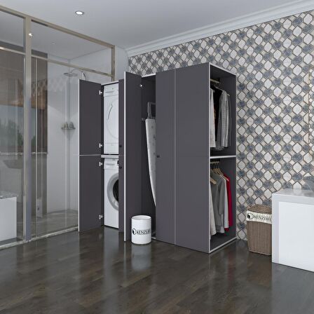 Kenzlife çamaşır-kurutma makinesi dolabı ve giysi dolabı bistami sağ gri 180*160*60  banyo