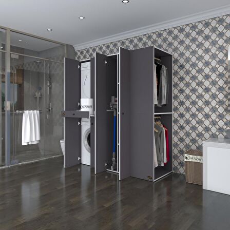 Kenzlife çamaşır-kurutma makinesi dolabı ve giysi dolabı çekmeceli eşari sağ gri 187*160*60  banyo