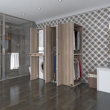 Kenzlife çamaşır-kurutma makinesi dolabı ve giysi dolabı çekmeceli eşari sağ crd 187*160*60  banyo